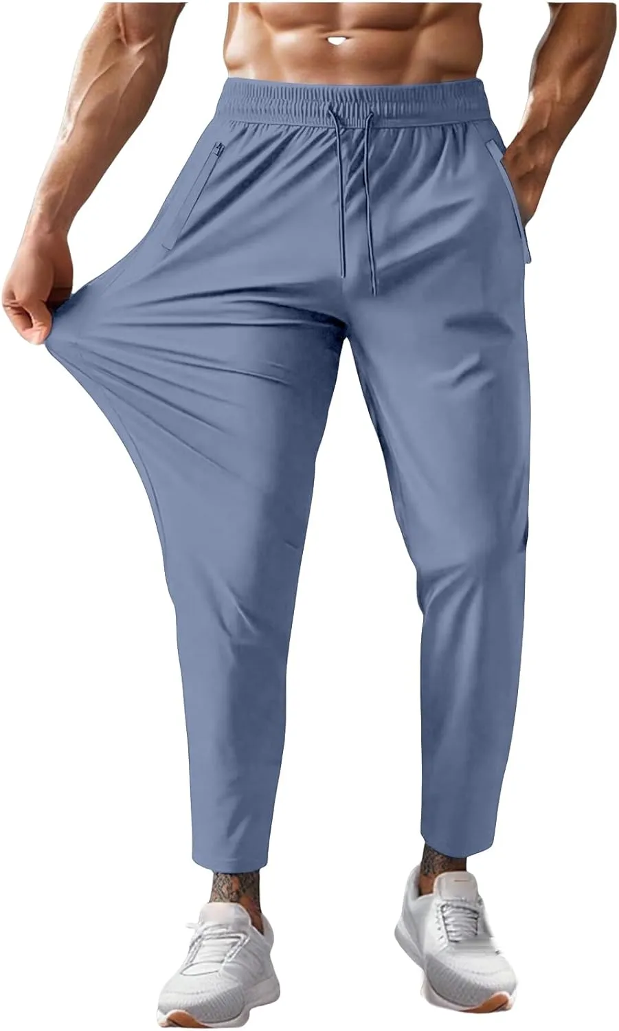 Pants for Men Drawstring Stretch Elastic Waist Quick Dry Work Casual Comfy Lightweight Soft Slim Fit Solid Trousers
