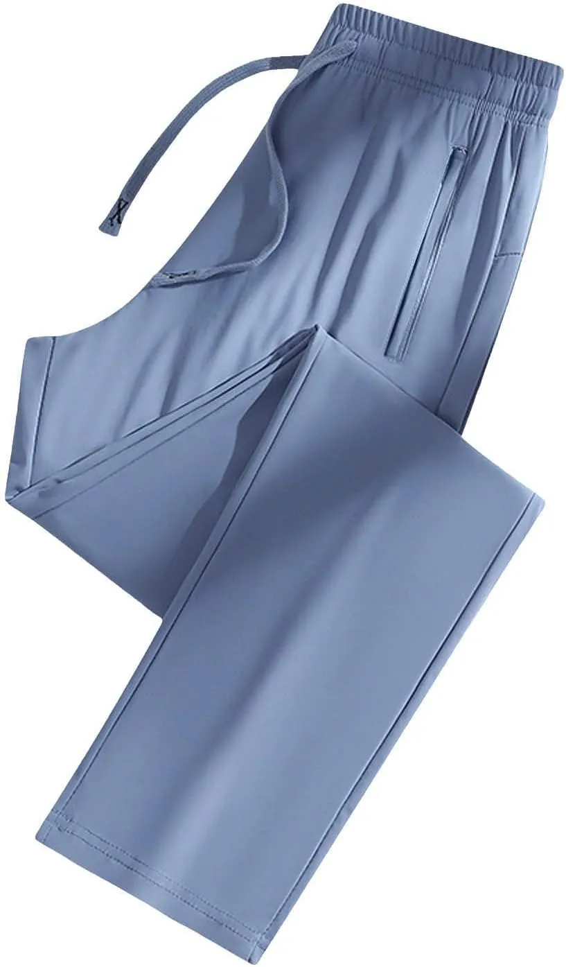 Pants for Men Drawstring Stretch Elastic Waist Quick Dry Work Casual Comfy Lightweight Soft Slim Fit Solid Trousers