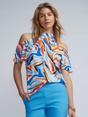Printed Halter Neck Cold Shoulder Top