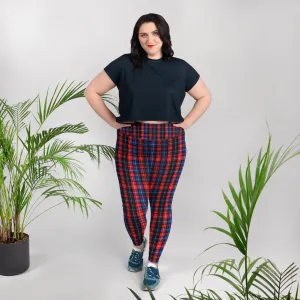 Red Plaid Print Yoga Tights, Women's Long Yoga Pants Plus Size Leggings -Made in USA/EU/MX