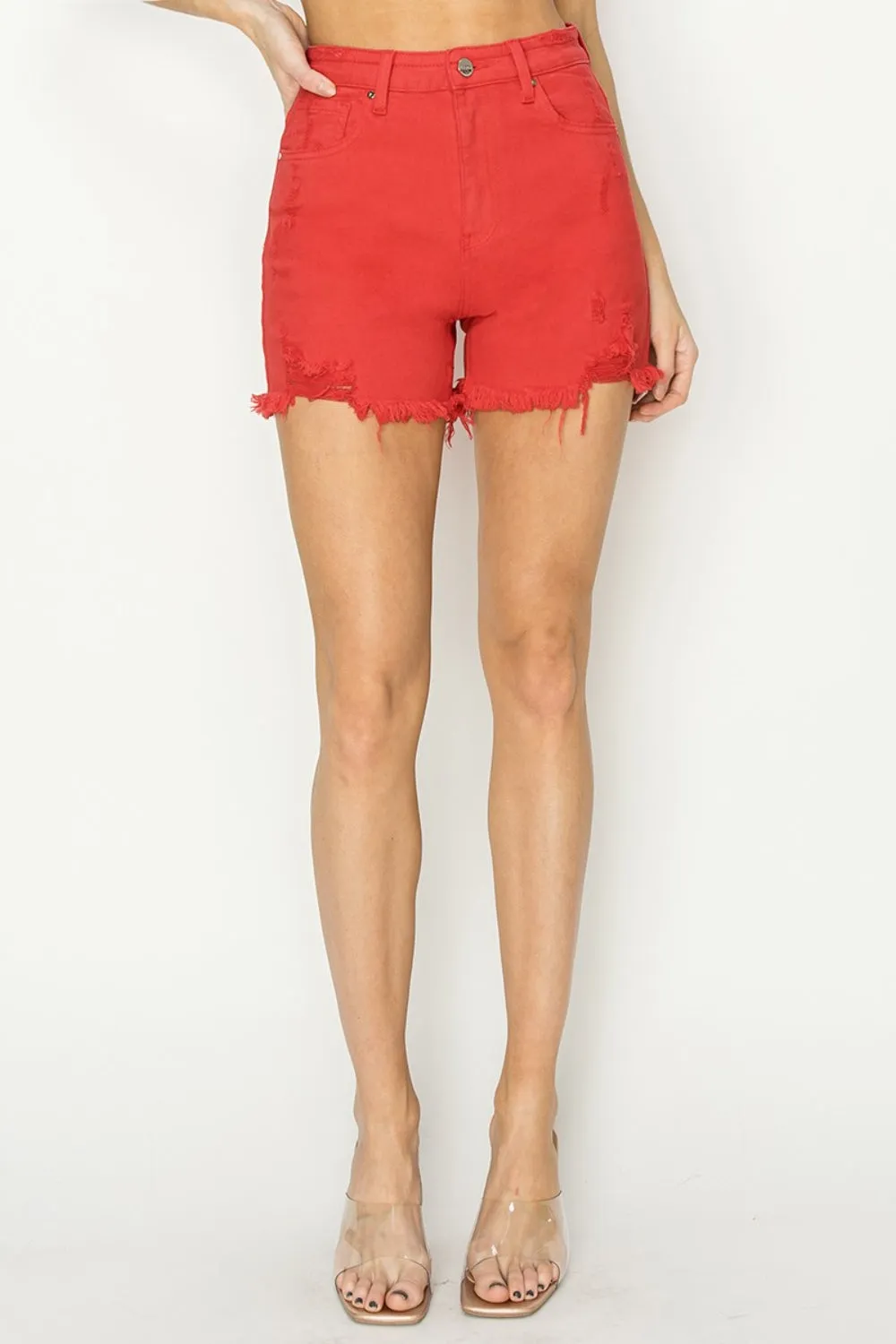 Rhea - High Rise Distressed Denim Shorts - Risen - Exclusively Online