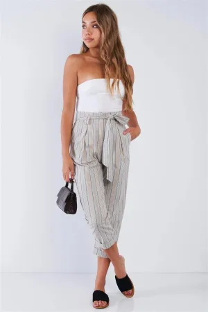 Striped High Waisted Tapered Folded Hem Pants