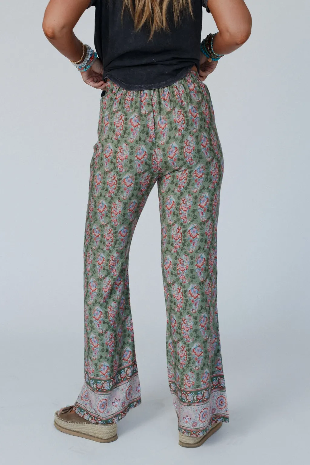 Sweet Affection Printed Pants - Sage