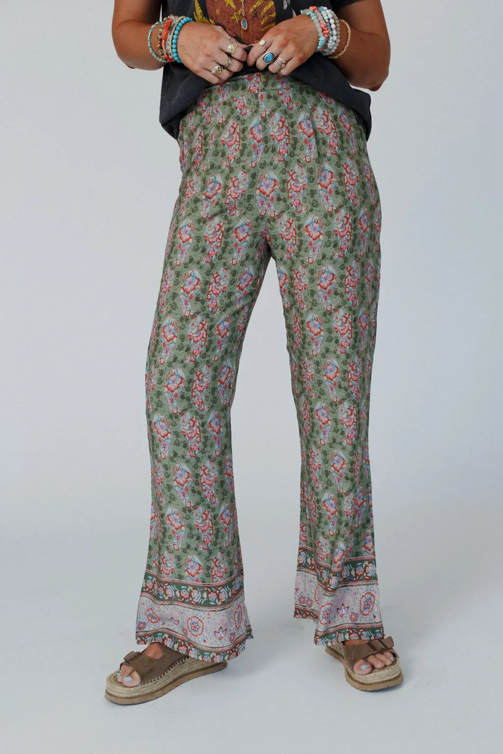 Sweet Affection Printed Pants - Sage