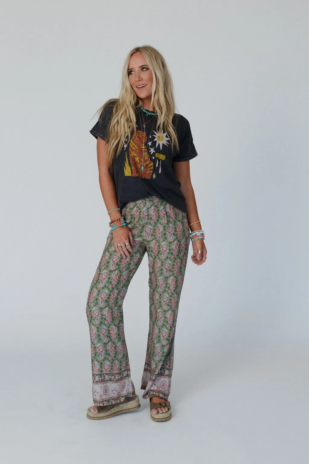 Sweet Affection Printed Pants - Sage