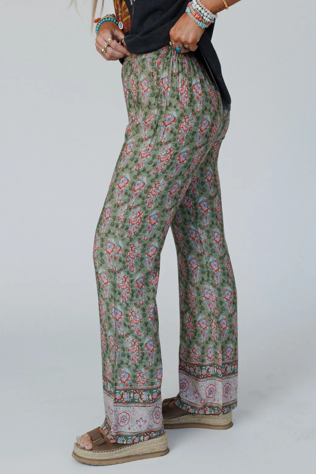 Sweet Affection Printed Pants - Sage