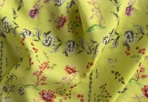 Sweet August Meadow Flowers on Jonquil Cotton Voile (Made in Italy)