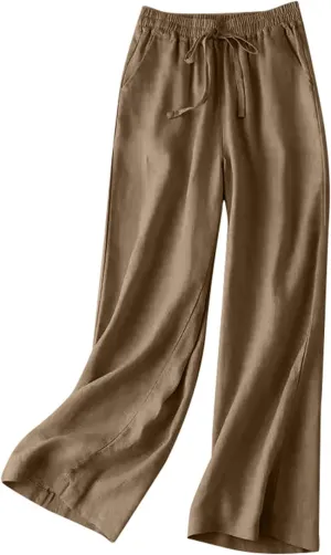 Wide Leg Pants for Women, Cotton Linen Pants Wide Leg Straight High