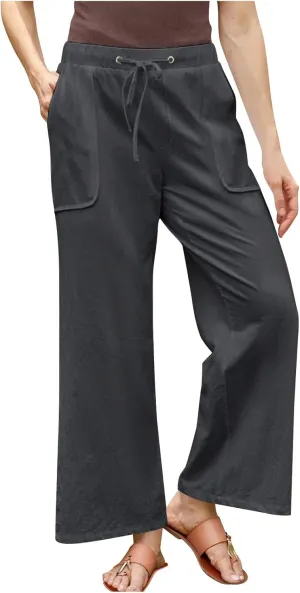 Women Casual Linen Pants Elastic Waist Drawstring Summer Long Fit Linen Beach Pants Lightweight Trousers with Pockets