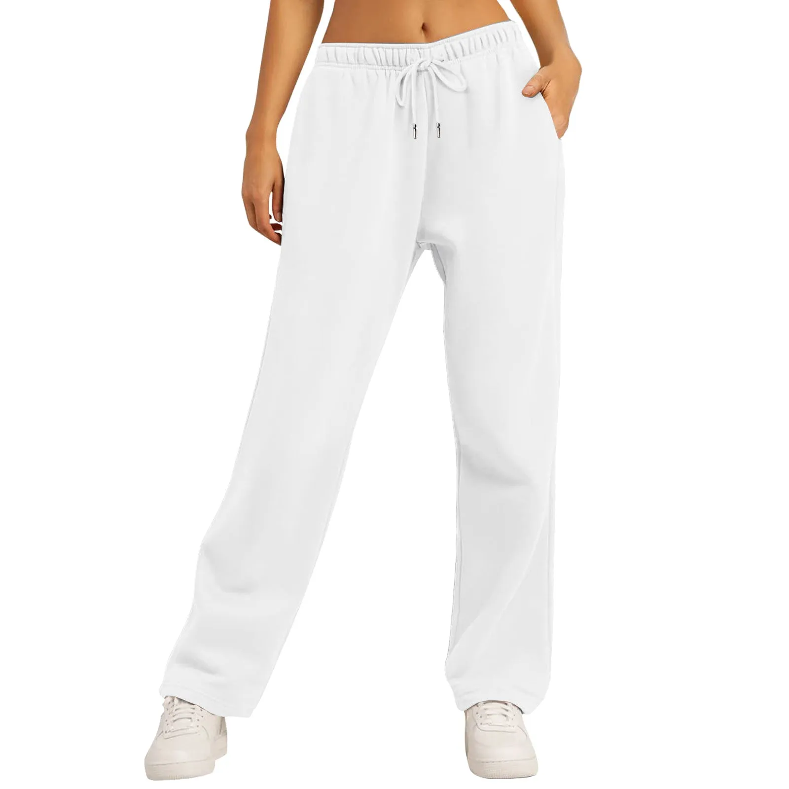 Women's Fleece-Lined Jogging Sweatpants with Pockets, Straight-Leg Trousers
