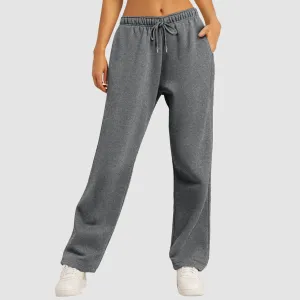 Women's Fleece-Lined Jogging Sweatpants with Pockets, Straight-Leg Trousers