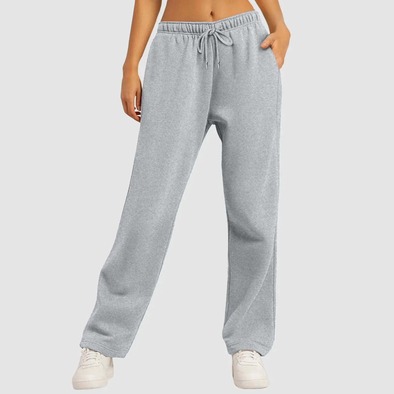 Women's Fleece-Lined Jogging Sweatpants with Pockets, Straight-Leg Trousers