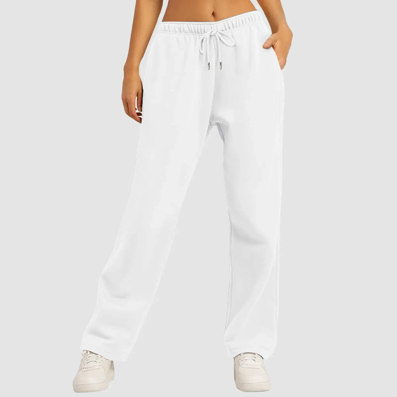 Women's Fleece-Lined Jogging Sweatpants with Pockets, Straight-Leg Trousers
