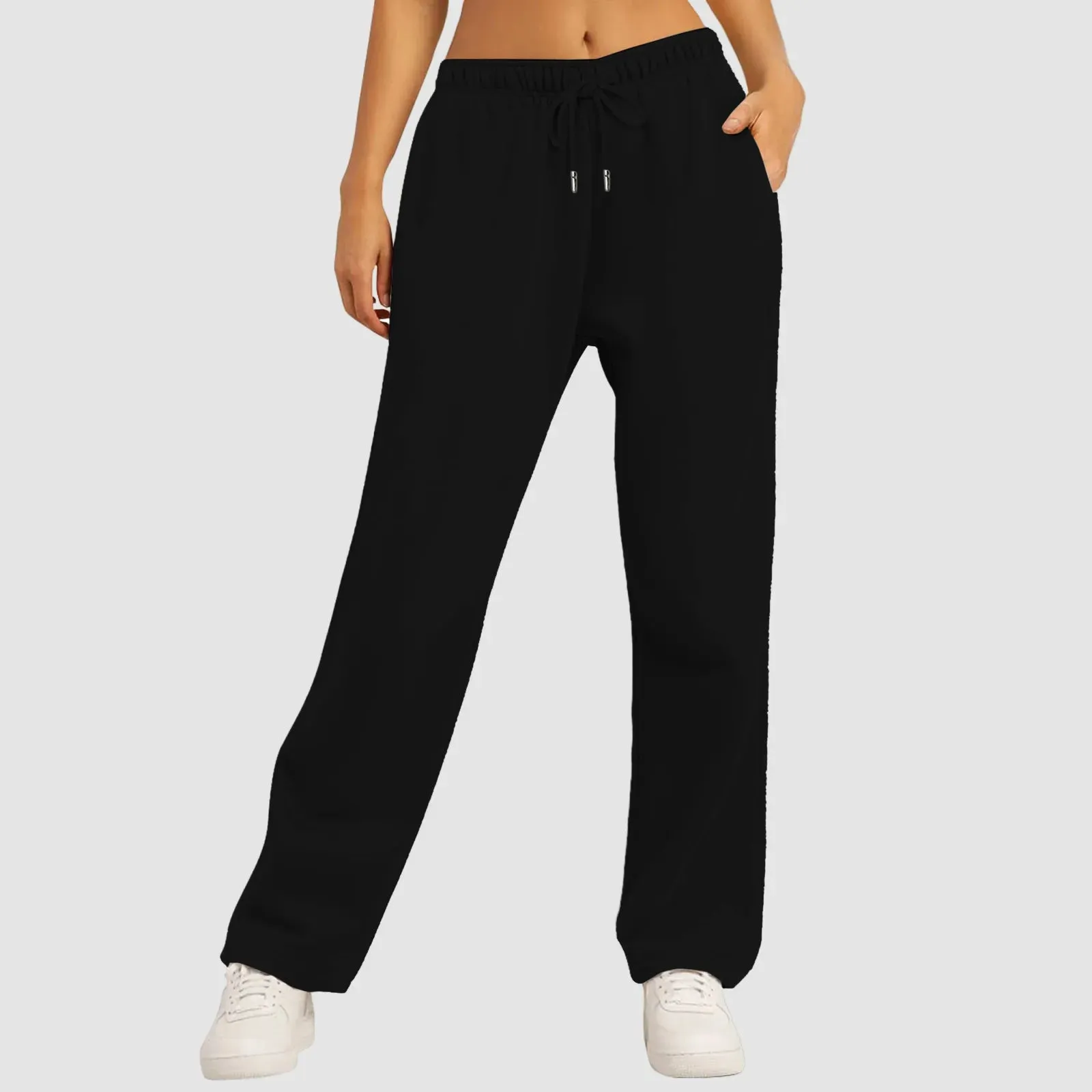Women's Fleece-Lined Jogging Sweatpants with Pockets, Straight-Leg Trousers