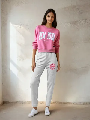 Women's High-Waist Joggers with Logo Print Grey