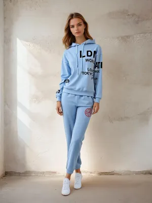 Women's High-Waist Joggers with Logo Print Sky Blue